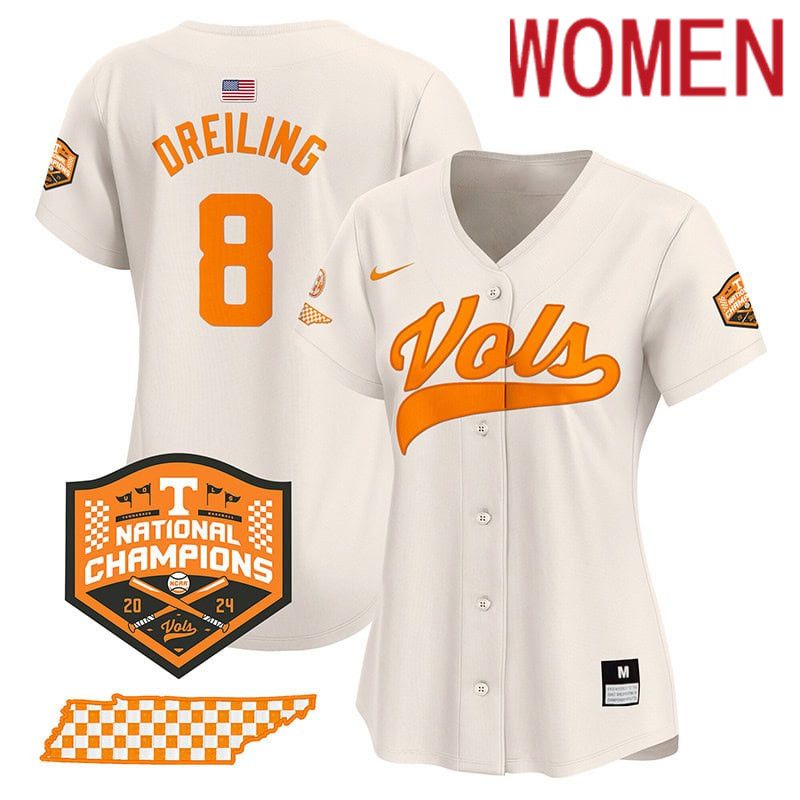 Women Tennessee Volunteers #8 Dreiling Cream 2024 Nike Champions Vapor Premier Limited NCAA Jersey->women nfl jersey->Women Jersey